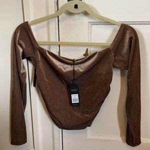 NWT AFRM cropped off the shoulder ruched top